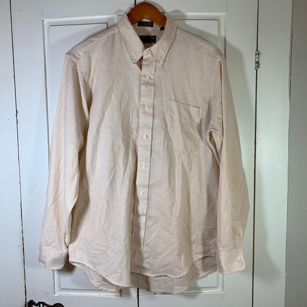 Chaps Ralph Lauren Mens Peach Oxford Button‎ Down Shirt 16.5 34-35 Vintage